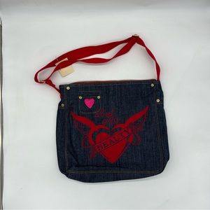 Bath Body Works SexyRedd Vibe Denim Crossbody Bag Purse Beauty Red Hot Vintage